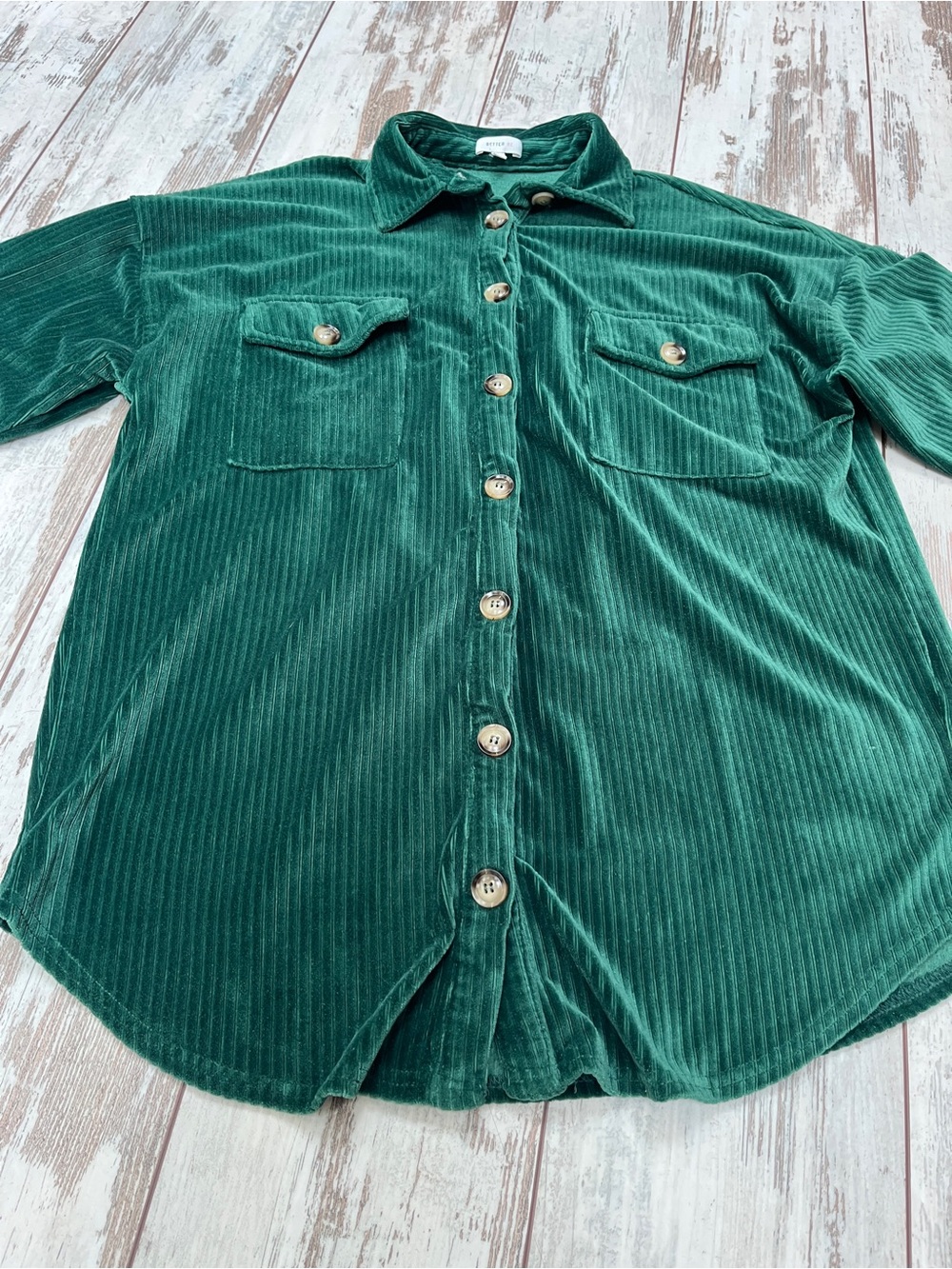 BETTER BE Emerald Green Corduroy Shacket Womens Small Oversized Shirt Jacket - Picture 11 of 13
